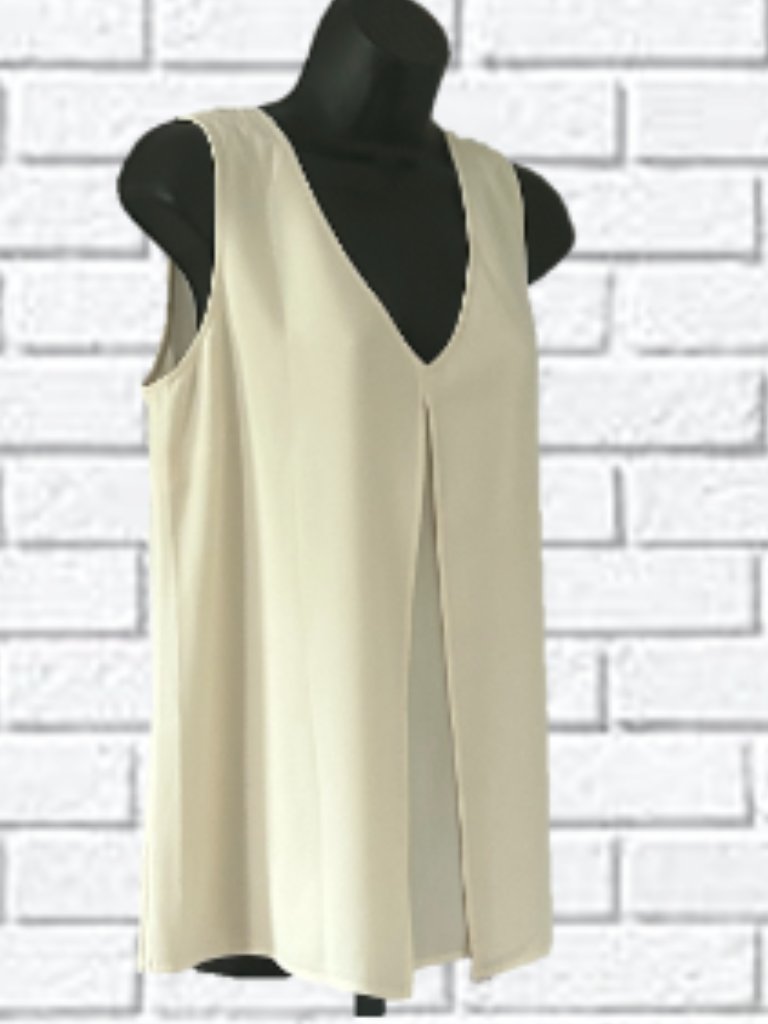 St. John | Sleeveless Cascade Pleated V-Neck Blouse
